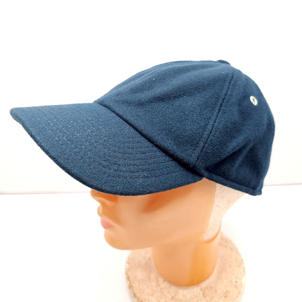 Sandro Paris Mens Navy Blue Wool Felt Baseball Cap Strapback Hat Metal Hardware